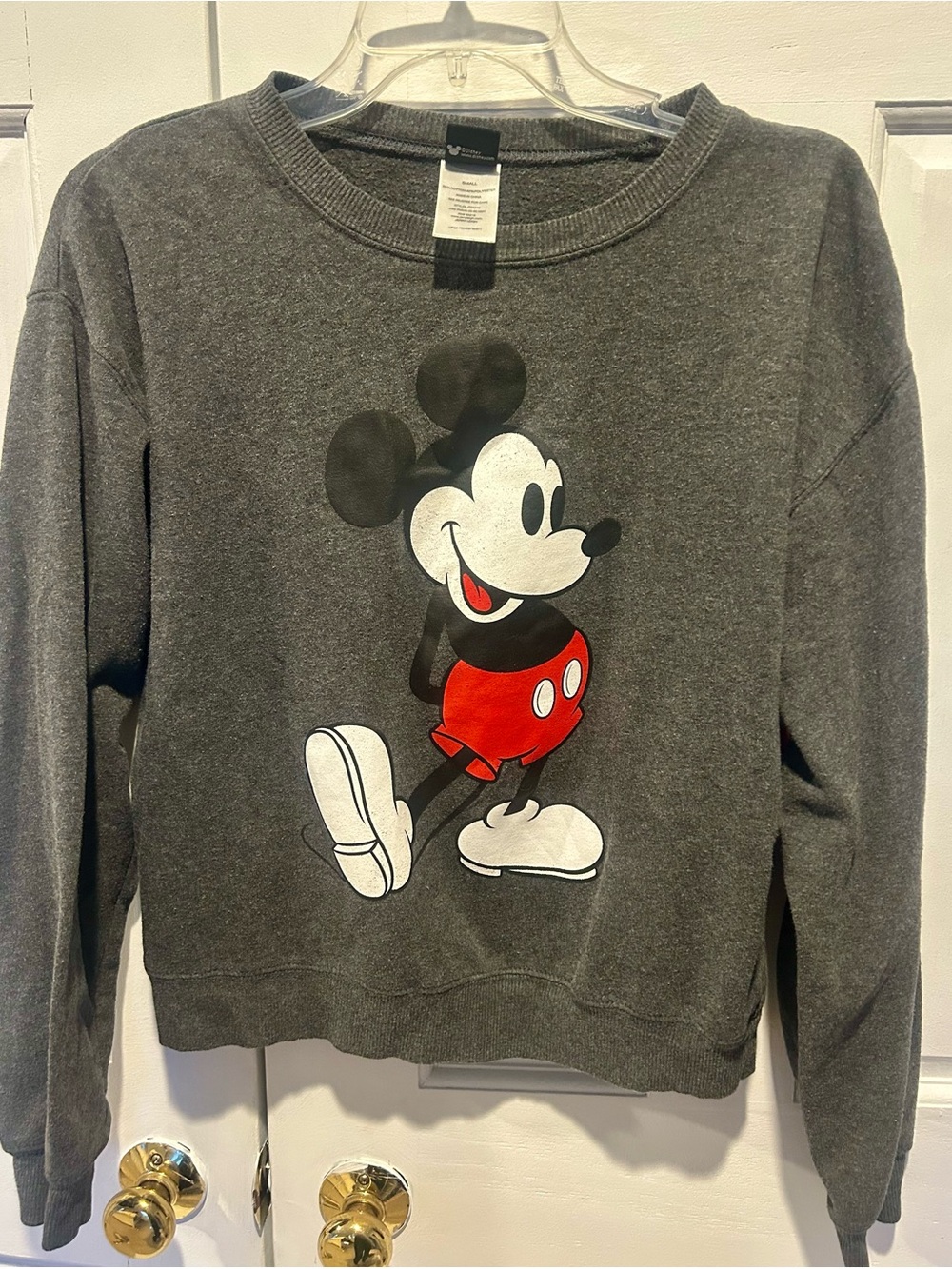 Disney Charcoal Gray Mickey Mouse Crewneck Sweatshirt with Red Shorts